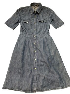 Zara Z1975 Denim Button-Down Midi Dress | Fit & Flare Shirt Dress | Size S